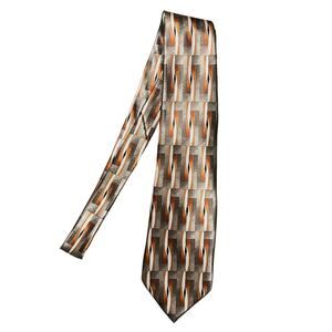 DeSantis Collection Italian Silk Tie Necktie Geometric Pattern Orange Tan Wide